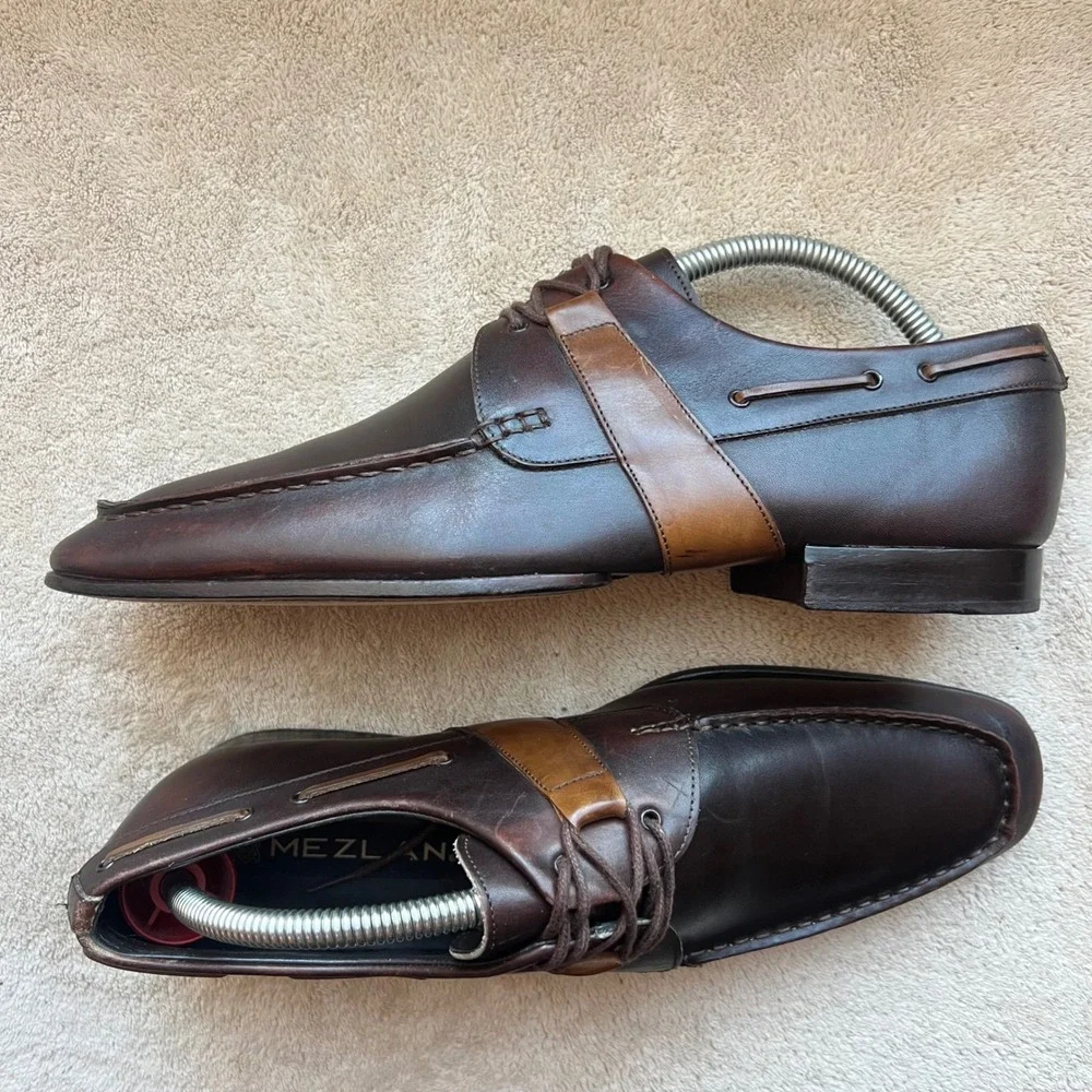 Mezlan Carson Men 8 M Brown & Tan Leather Two Tone Apron Toe Oxford‎ Shoes